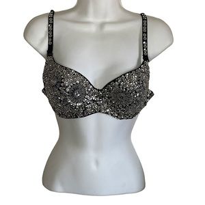 Womens Floral Embellished Sequin Bra Top Belly Dance, Costume Selena quintanilla